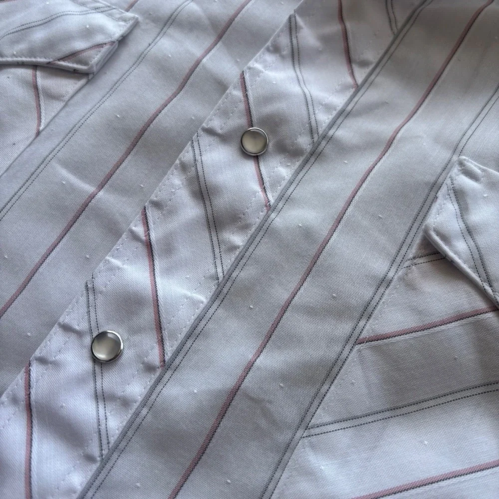 Vintage Wrangler Cowboy Cut Western Striped Pearl Snap Shirt - Picture 5 of 7